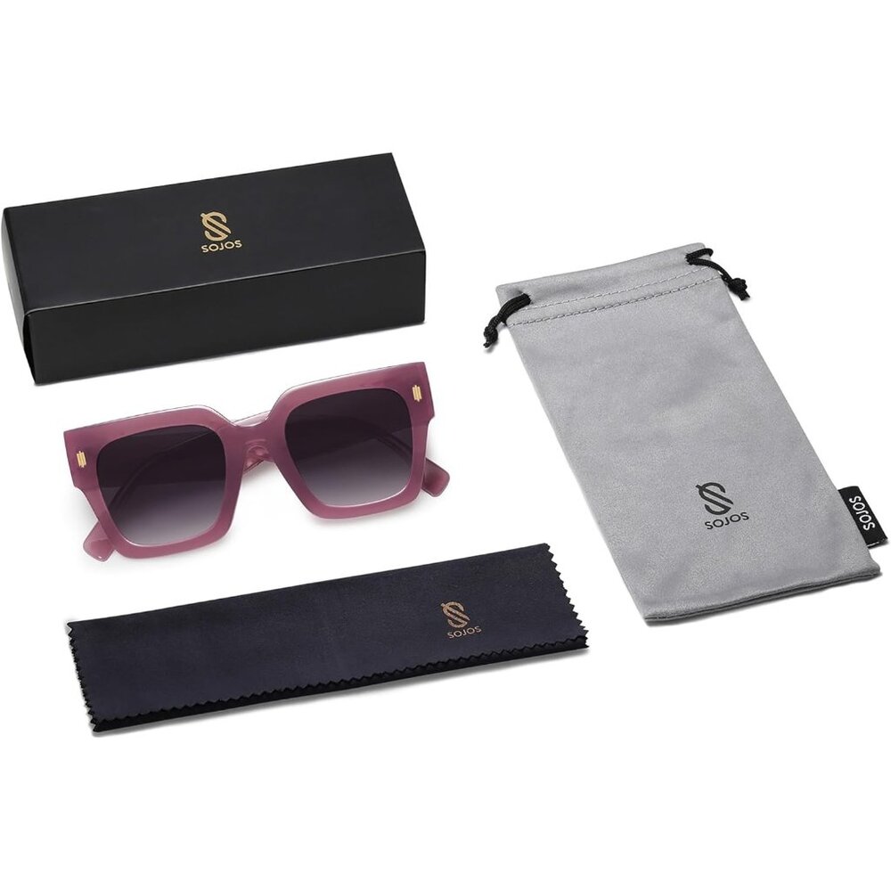 Women's Milky Purple Frame Purple Grading  Vintage Oversized Square Sunglasses - Picture 7 of 7